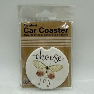 CounterArt Choose Joy Butterfly Absorbent Stoneware Car Coaster Made in USA